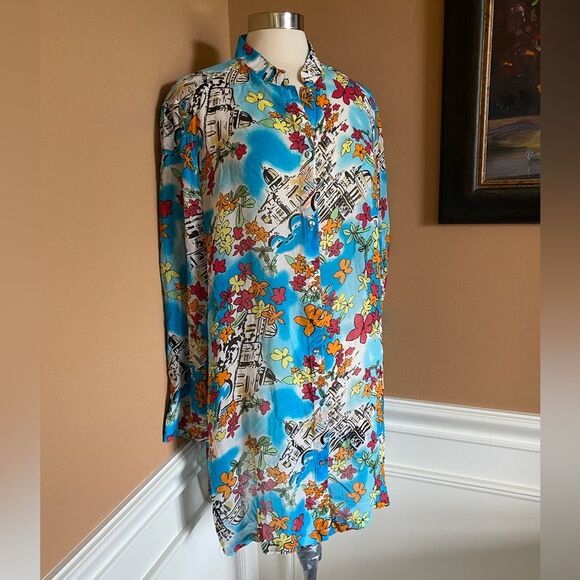 Marsh Landing 100% Silk City Print Tunic Mini Dress or Swim cover up XL - Picture 3 of 6